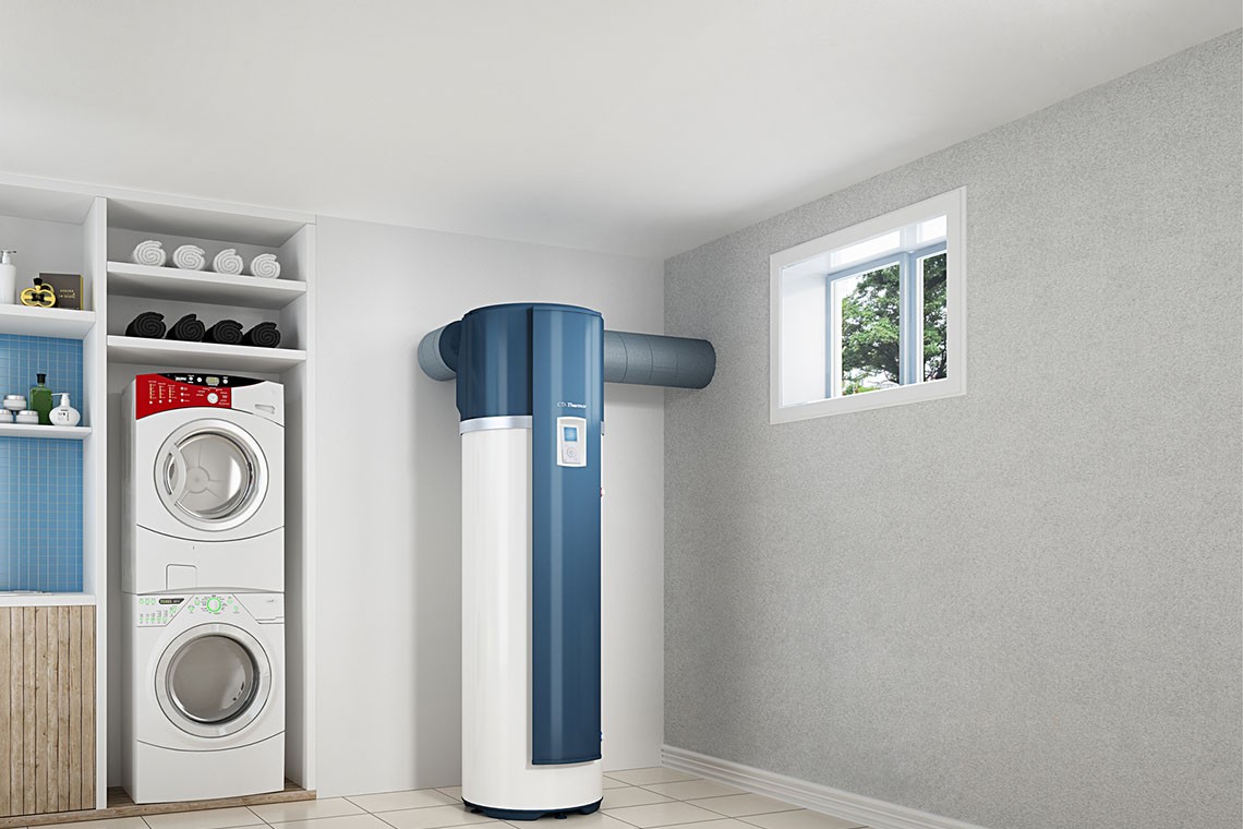 Chauffe-eau thermodynamique Thermor Aeromax sur air ambiant en buanderie