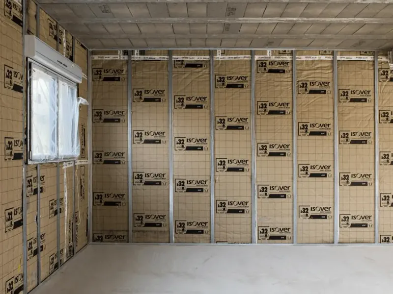 Panneaux isolants posés sur les murs intérieurs d’une pièce — France