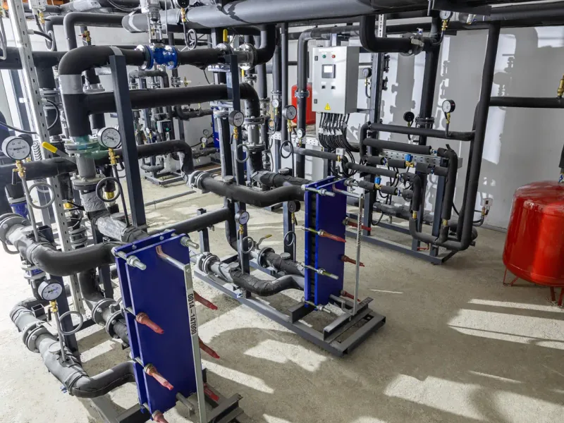 Sous-station à échangeurs d’une PAC collective — pompe à chaleur air/eau en immeuble en Bourgogne-Franche-Comté