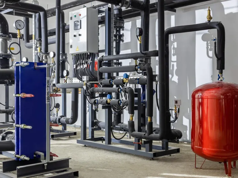 Sous-station hydraulique d’une PAC collective — pompe à chaleur air/eau en immeuble en Bourgogne-Franche-Comté