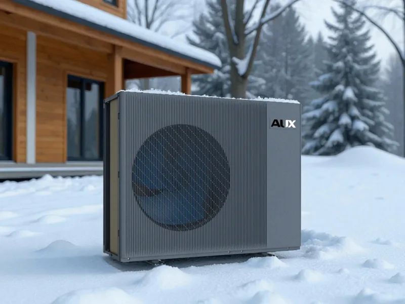 Groupe PAC air/eau en fonctionnement par temps de neige — pompe à chaleur air/eau en immeuble en Bourgogne-Franche-Comté