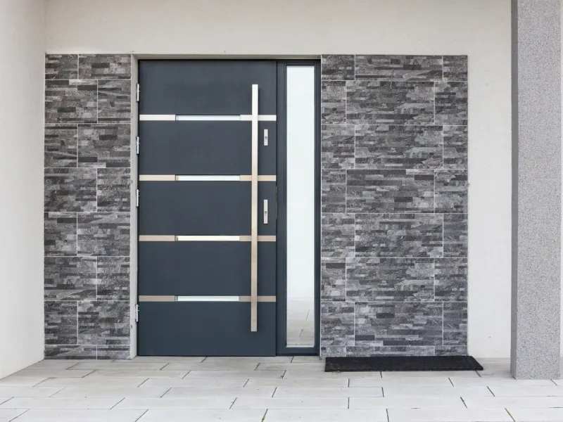 Porte d'entrée en bois sur façade en pierre — en Bretagne