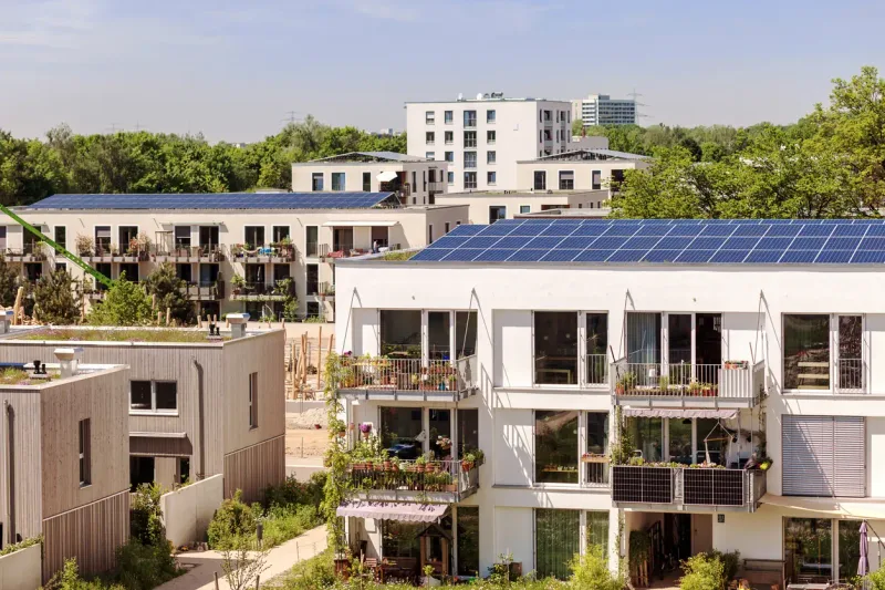 Ensemble collectif équipé de panneaux solaires — en Bretagne