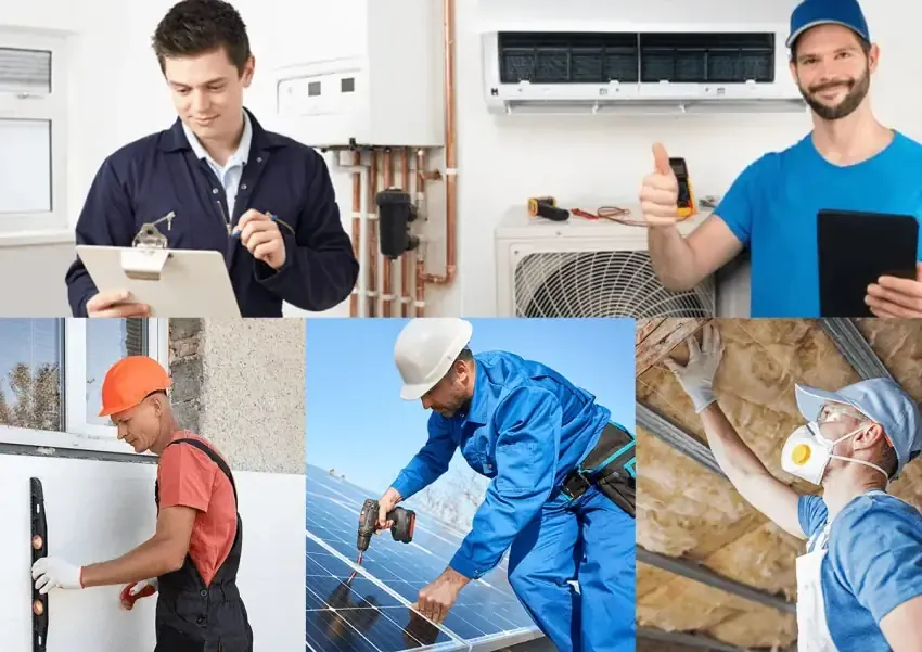 Artisans installant un système d'autonomie énergétique sur un toit français
