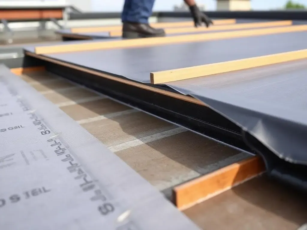 Détail d'une toiture terrasse isolée avec relevés et couvertine