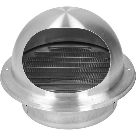 Grille inox de prise d'air neuf et de rejet d'air vicié en façade, capot bombé et maille anti-volatiles