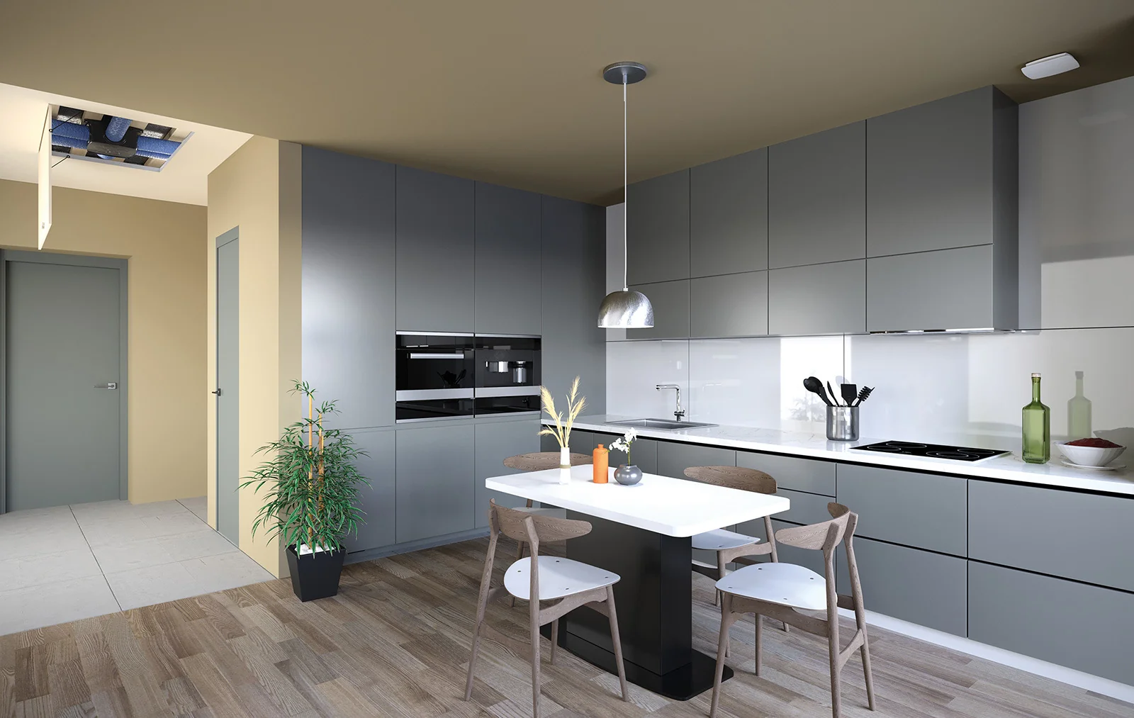 Caisson de VMC simple flux accessible par une trappe de faux plafond dans un logement