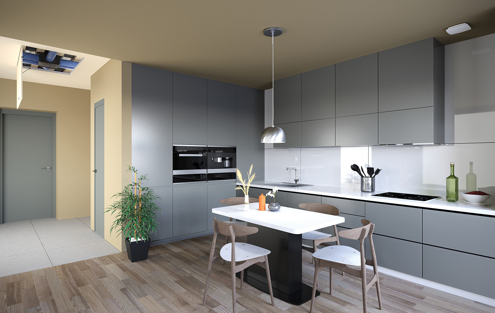 Caisson de VMC simple flux accessible par une trappe de faux plafond dans un logement